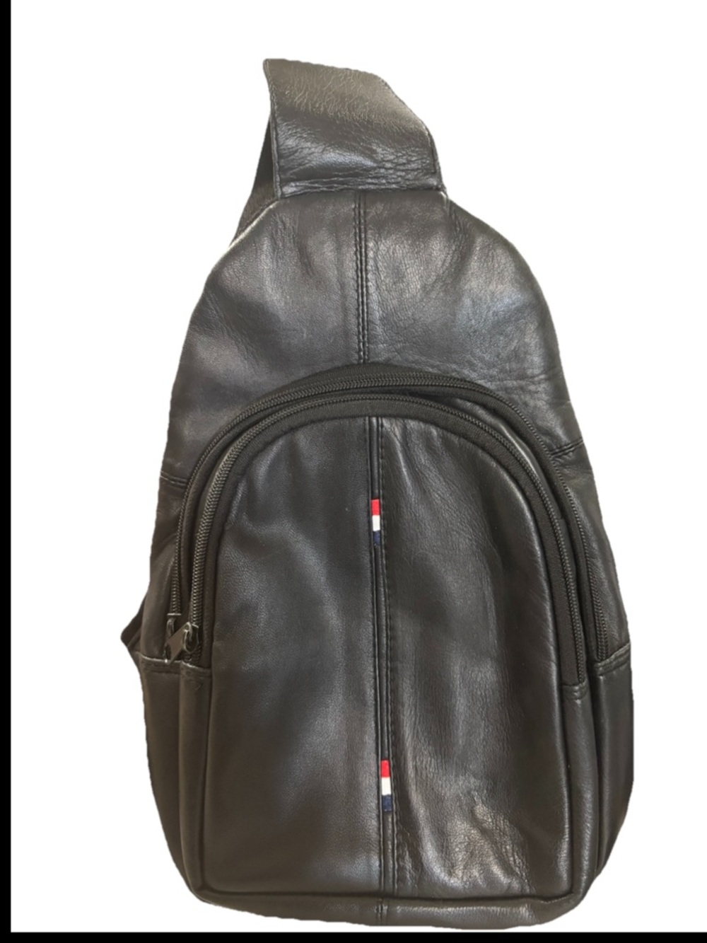 Tommy Hilfiger Black Leather Crossbody Sling with Tricolor Stitch Detail